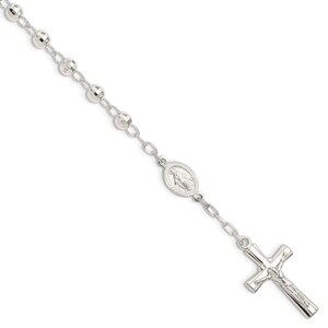 Kazi Luxury Sterling Silver Polished Beaded Rosary 7.5 inch Bracelet